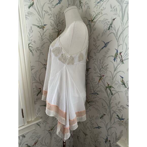 Bebe Ivory Peach Silk Layer Tunic Tank Top Embroidery Lined - Picture 4 of 10